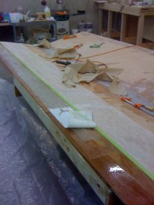 Taping the chine shelf joint.